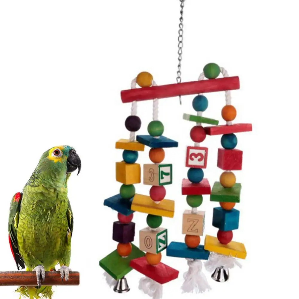 

Hanging Pet Bird Parrot Blocks Chewing Bite Cage Decor Stand Swing Play Toy Colorful Grape Bunch Decorations Indoor Decoration