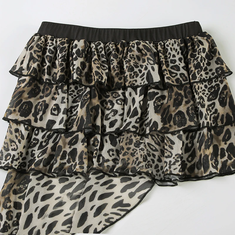 Hotsweet Irregular Tiered Cake Skirt Women Y2k Chic Leopard Print Gyaru Design Mini Skirt s New