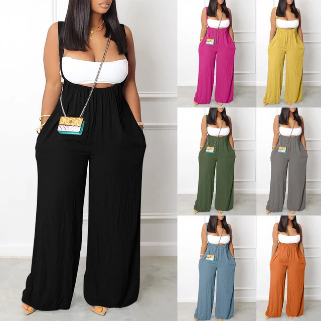 FRSASU Plus Size Clearance Womens Summer Solid Camis Pocket Sleeveless Suspender  Jumpsuit Orange 12(XXL) - Walmart.com