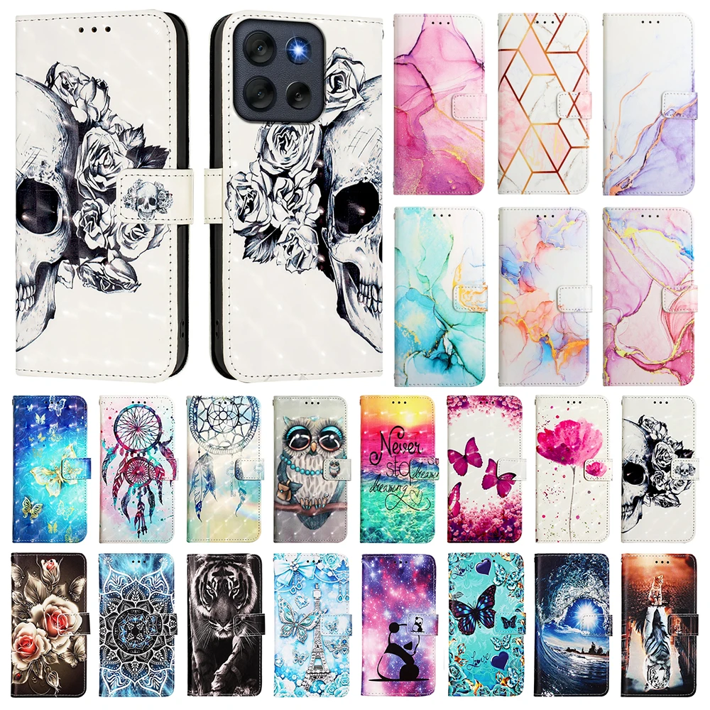 Charming Painted PU Leather Flip Wallet Stand Case with Card Holder