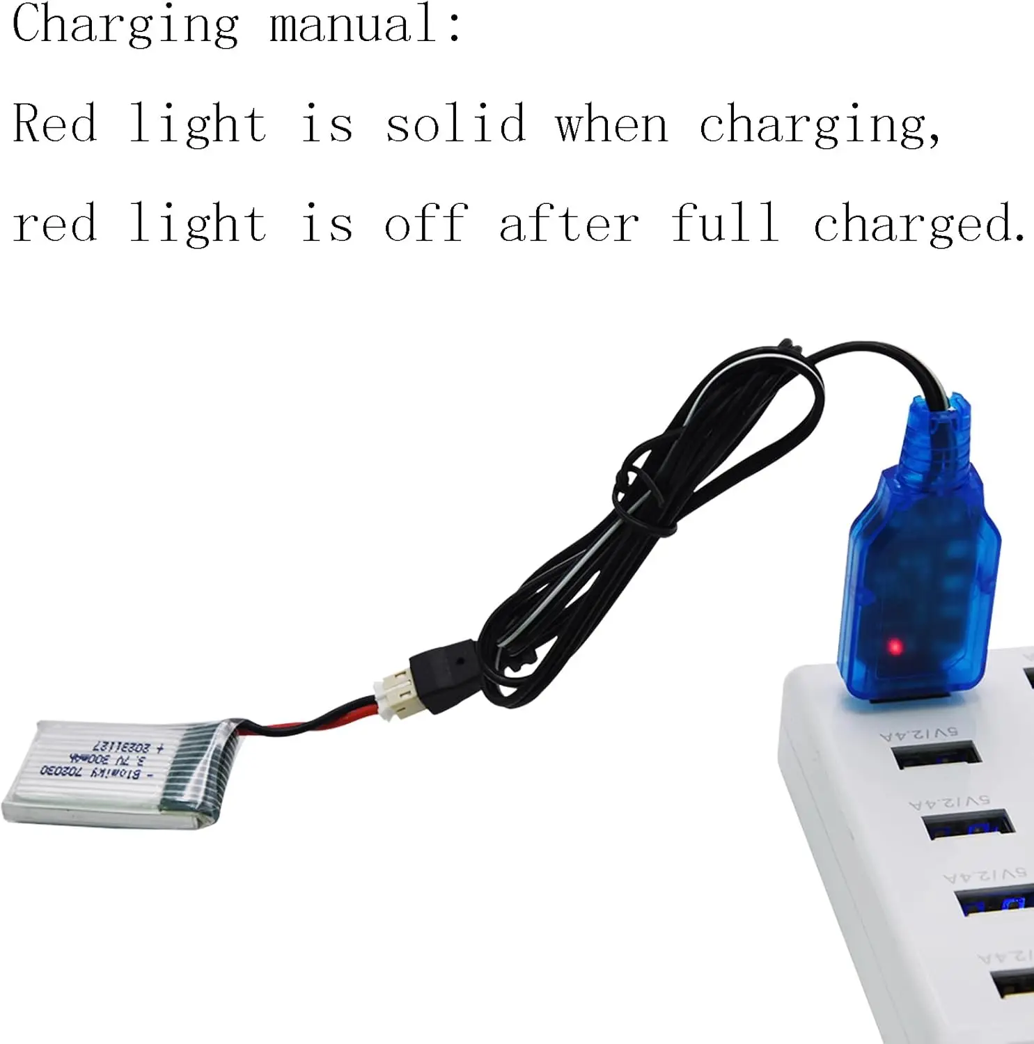 Batterie Drone 3.7V 300mAh PH2.0 Lot 1/2/4 avec Câble USB