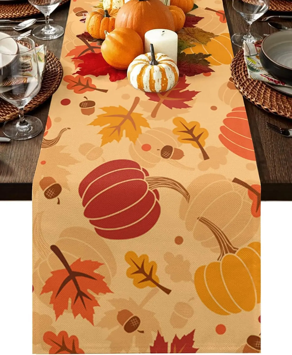 

Fall Thanksgiving Pumpkin Maple Leaves Linen Table Runners Kitchen Table Decor Farmhouse Dining Table Runner Holiday Party Decor