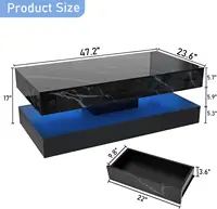 High-Glossy LED Coffee Table with Sliding Drawers, Living Room Storage Tables with Marbling Print 2