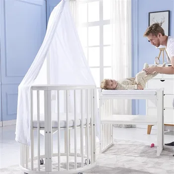 Culla Babyfond in legno massello rotonda multifunzionale con possibilità di collegamento, letto singolo per neonati, letto singolo per gemelli, letto centrale