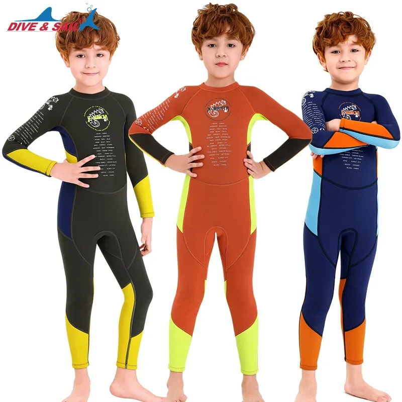 One Piece Kids 2.5mm Wetsuit Long Sleeves Keep Warm Swim Skin Suit Dive Diving Swimming Suit for Boys Girls Swimsuit Swimwear