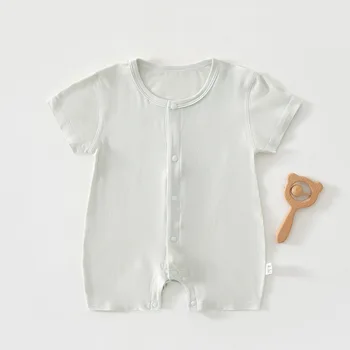 بدلة أطفال صيفية بأكمام قصيرة بدون عظم بدلة زحف للأطفال حديثي الولادة ملابس رائعة وقابلة للتنفس من القطن الخالص 0-1 سنة 4