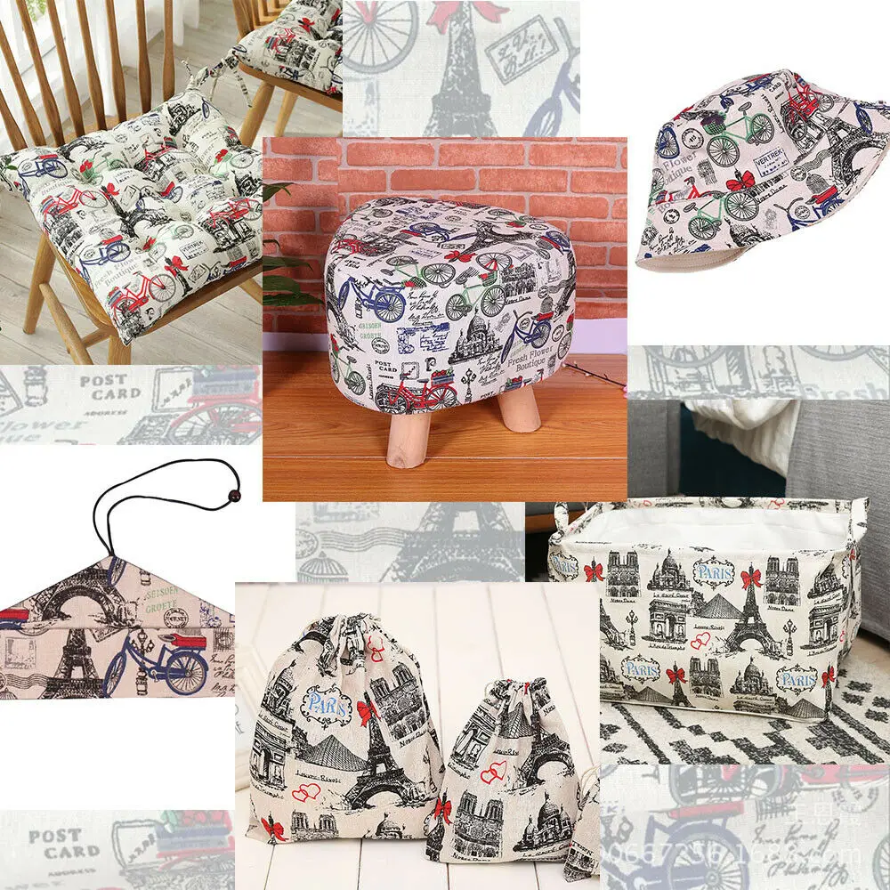 Purple Red Bow Bicycle Crown Eiffel Tower Retro Printed Cotton Linen Fabric Diy Sofa Tablecloth Cushion Pillow Materials