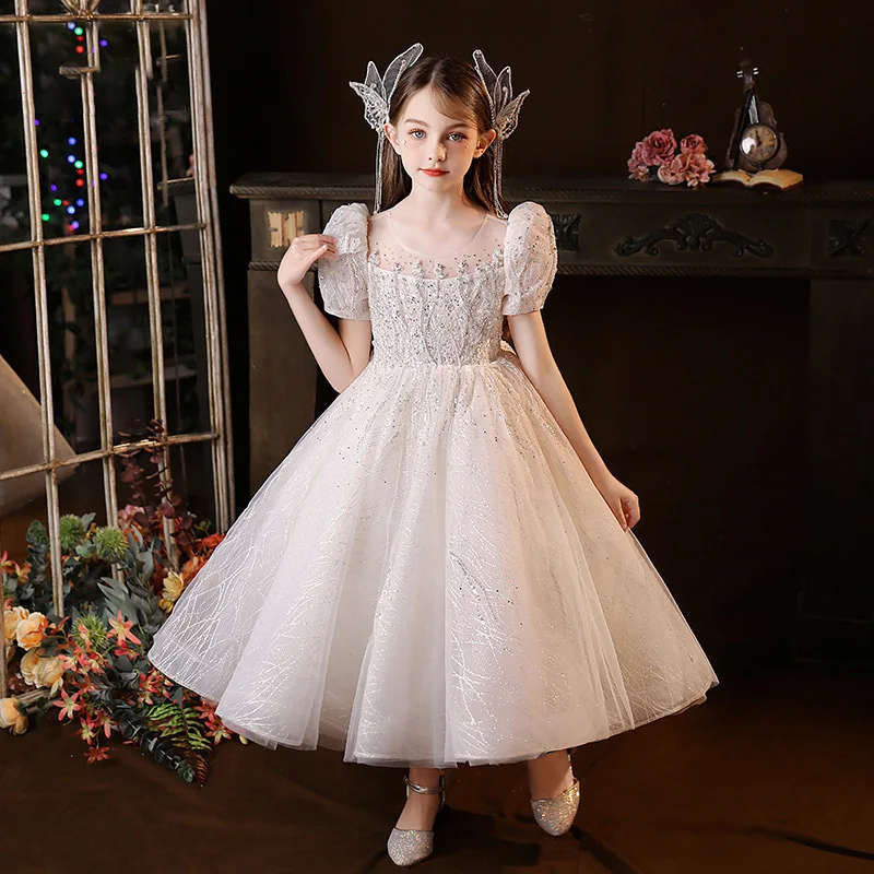 

Children Sequin Flower Girl Pageant Mermaid Dresses Long Puffy Prom Formal Birthday Party Dress Luxury Evening Shining Ball Gown