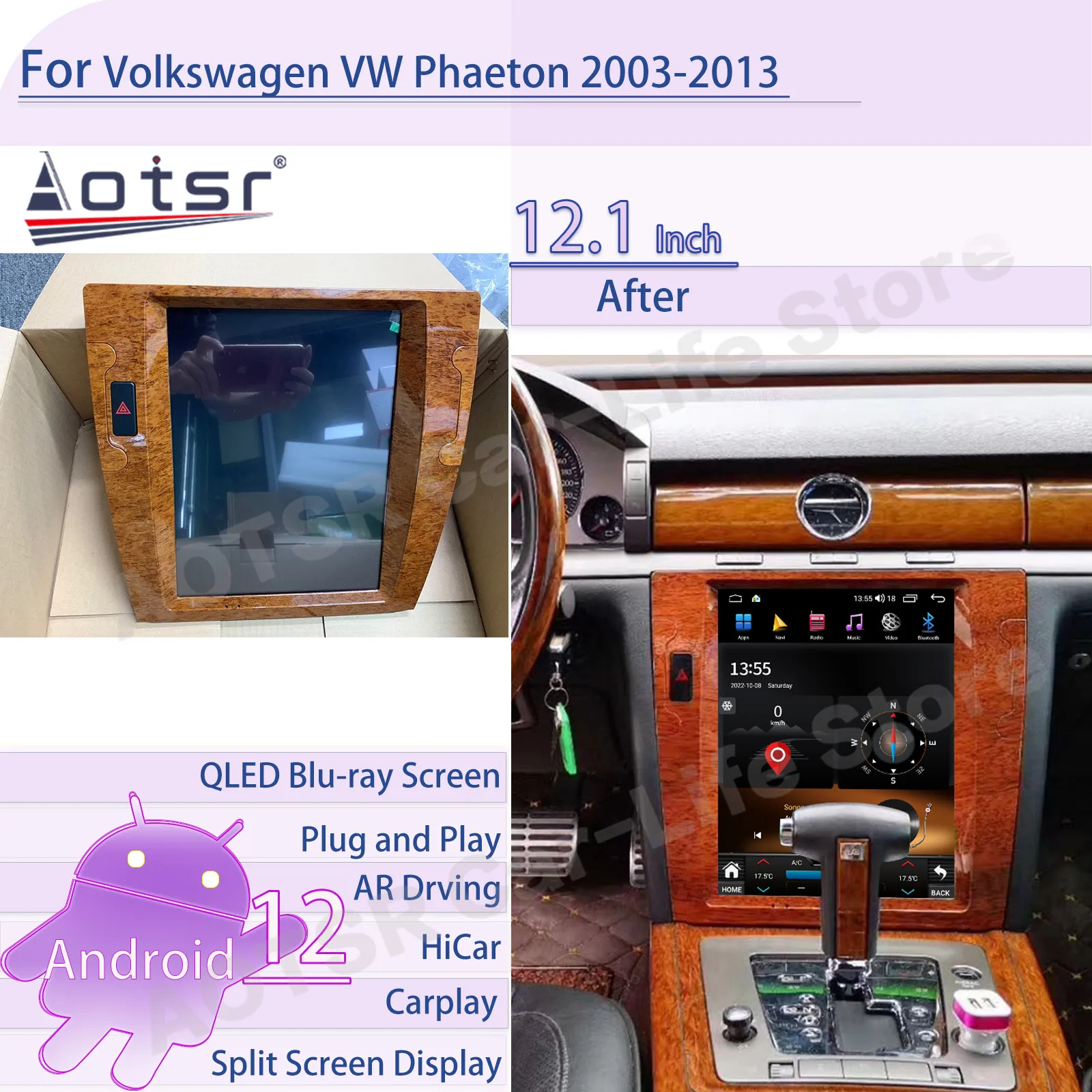 TesaScreenAndroid12MultimediaRadioReceiverForVWPhaeton2003