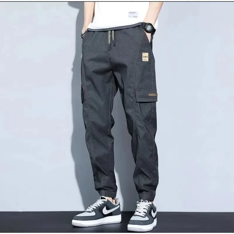 Casual Sports Pants Men Summer Thin Harlan Elastic Cargo Pants Loose Sports Trend Tie Feet