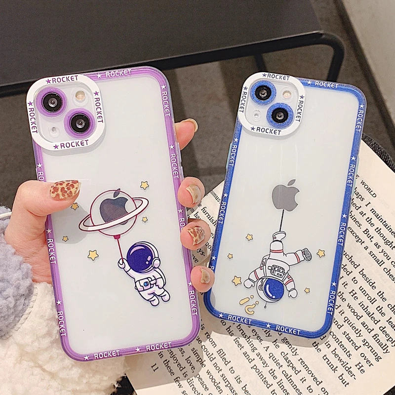 iphone 13 pro max cover Ottwn Astronauts Rocket Couples Phone Case For iPhone 11 12 13 Pro Max X X XR XS Max 7 8 Plus SE 2020 Transparent Soft TPU Cover iphone 13 pro max cover