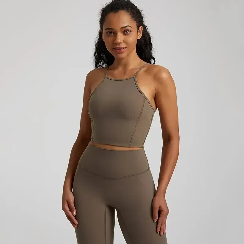 Lemon Crew Neck Cross Back Women Fitness Bra Sport Yoga Underwear Top Chest Pad High Strength Comprehensive Training Jog