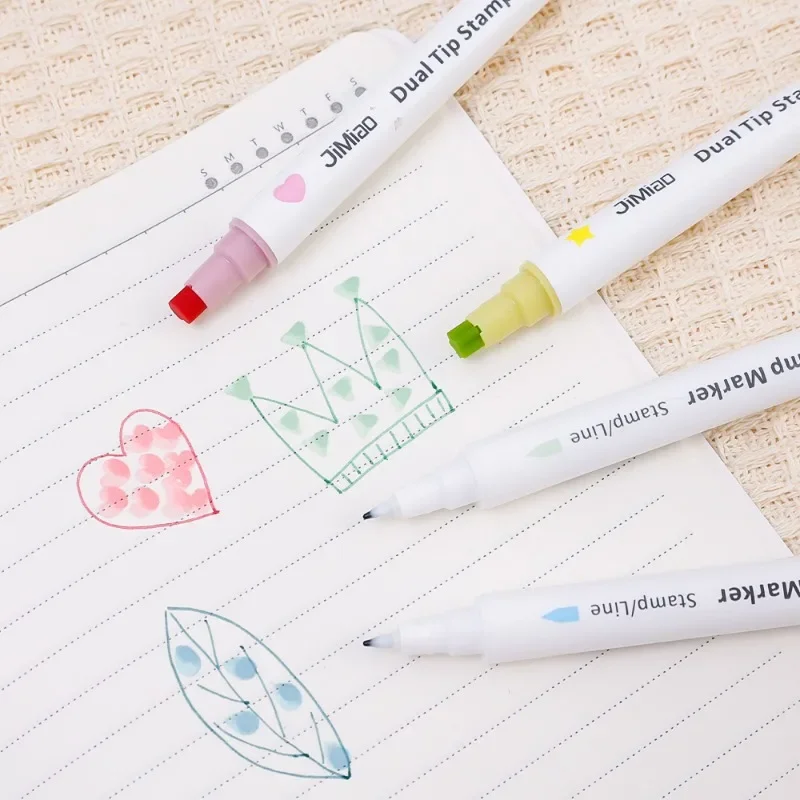 Quick Dry Seal Double-ended Highlighter Marker Watercolor Pen Graffiti Pen Kawai Korean Stationery School Office Supplies 6-1Pcs