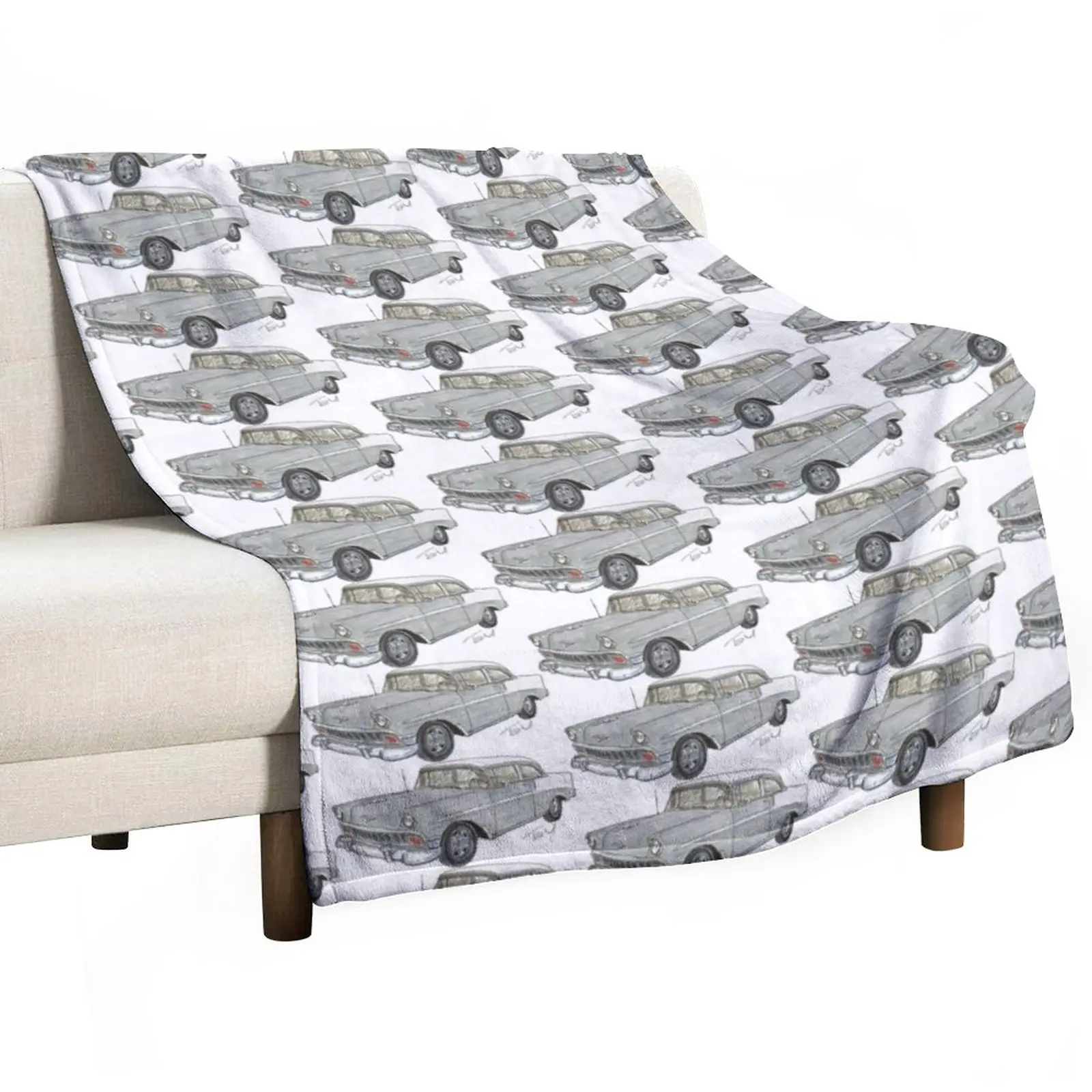 

1956 Belair 2 Door Post - White & Gray Throw Blanket Extra Large Throw Multi-Purpose Single Personalized Gift Blankets