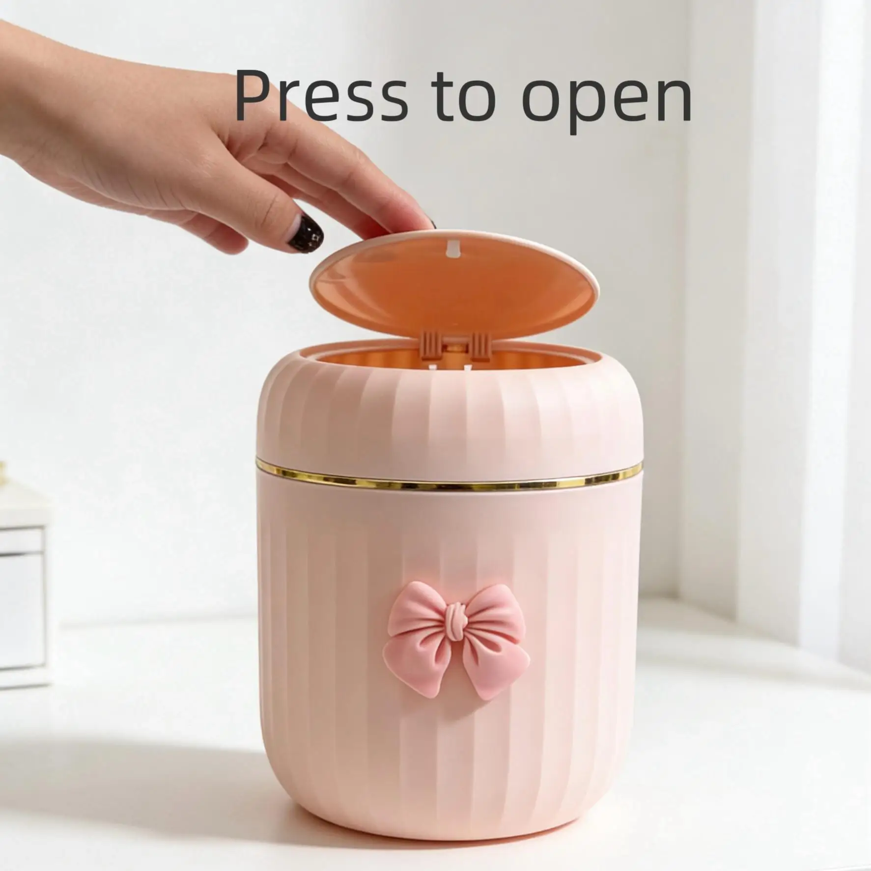 뚜껑이 있는 휴대용 탁상용 수납함, 무전원 미니 쓰레기통, 사무실, 가정, 방에 적합