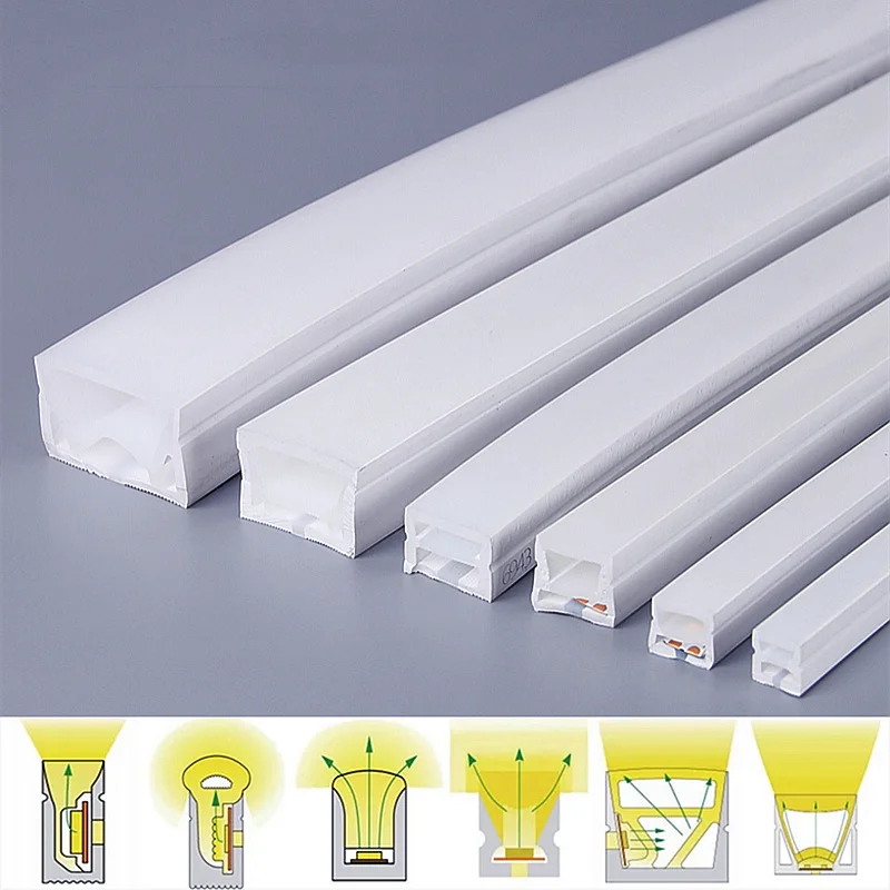 LED Strip Light Flexible Neon Silicon Tube Profiles Housing 1-5M/pcs Recessed Waterproof IP67 Outdoor Decor