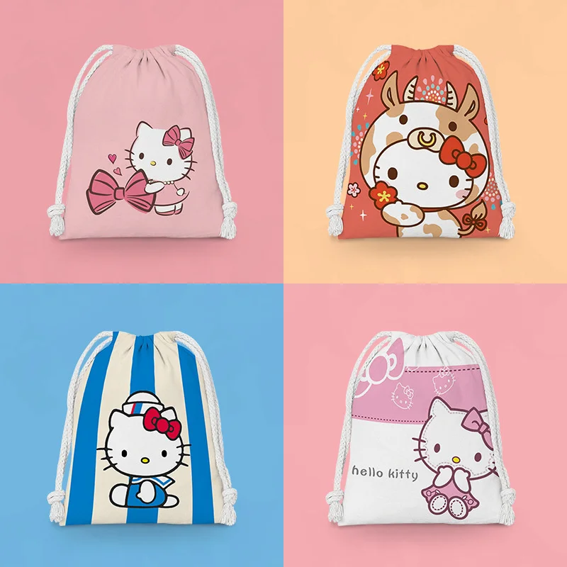 

New Sanrio Hello Kitty Bundle Pocket Drawstring Cartoon Cloth Bag Student Storage Girls Cosmetic Bag Portable Wash Bag