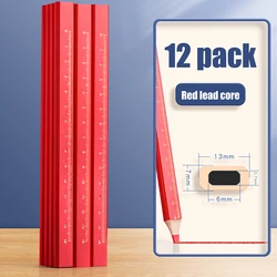 Woodworking Thick Core Pencils with Scale - 12-Pack in Black/Red (Red)