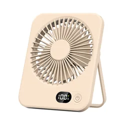 Portable Ultra Quiet Desk Fan with USB Rechargeable Battery and Power Display, 5 Speed Settings and 180° Tilt Adjustment (Khaki)