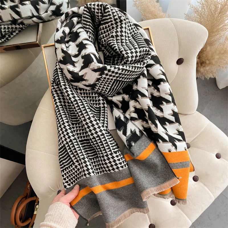 

Casual Cashmere Winter Shawl Wrap for Women Scarf 2022 Design Houndstooth Blanket Poncho Female Warm Pashmina Bufanda Echarpe