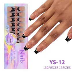 Elegant Black Coffee Almond Gel Press-On Nails - 150 Piece Set, 15 Versatile Sizes for Salon-Quality Manicure Extensions (YS-12)