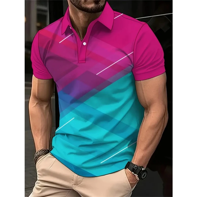 New 3D Printed Colorful Striped Man Polo Shirts Geometric Color Block Pattern Men's Clothes Shirt Casual Lapel Short Sleeve Tops 16 S6c39370ad0ce46a390088d043b080213Q