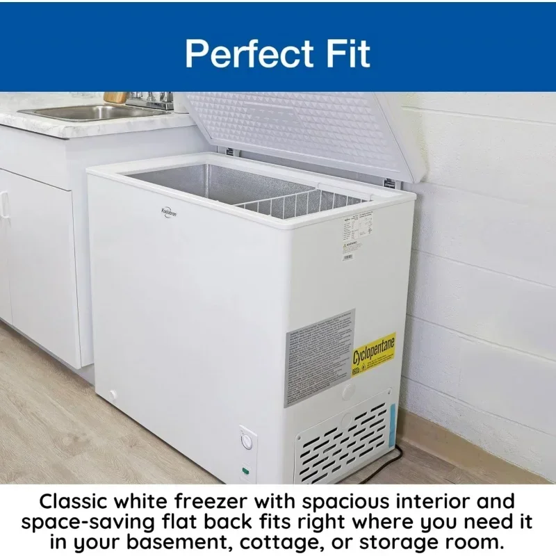 QWKoolatron Large Chest Freezer,7.0 cu ft (195L),White,Manual Defrost Deep Freeze,Storage Basket,Space-Saving Flat Back,Stay
