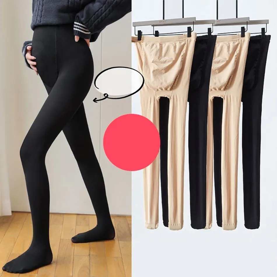 Pregnant Women Leggings Solid Color High Waisted Maternity Casual Leggings Autumn Winter Bare Leg Socks