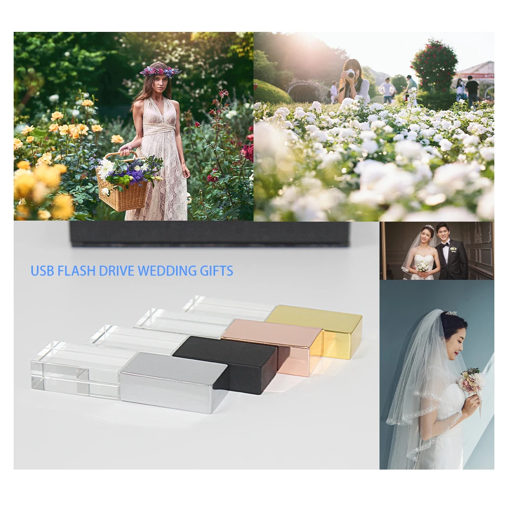 Lot Cristal Usb Flash Drives 128gb Livre Logotipo Personalizado Pen Drive 64gb Fotografia Criativa Presentes de Casamento Memory Stick 32gb 10 Pcs - Imagem 4