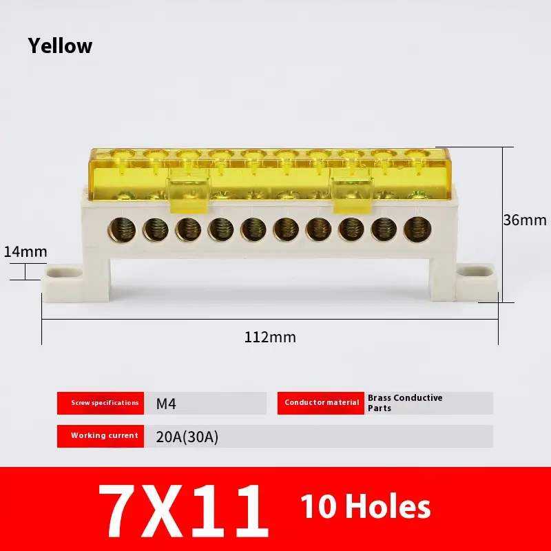 Zero wire terminal 3/4/5/6/7/10-Hole Distribution Box Terminal Block dustproof Ground Copper Bar Bridge type Busbar With cover - Image 15