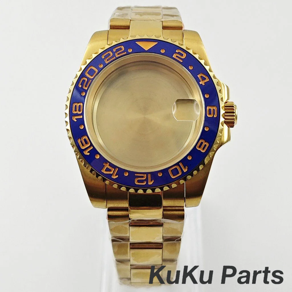 Gold 40MM Oyster Bracelet Sapphire Glass Waterproof Watch Case with 28.5mm Dial Compatibility