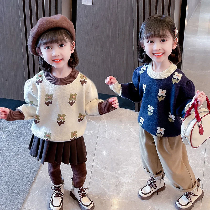 

Girls Sweater Wool Coat Kids Tops Knitting 2023 Vintage Thicken Warm Winter Autumn Cottons High Quality Children's Clothing