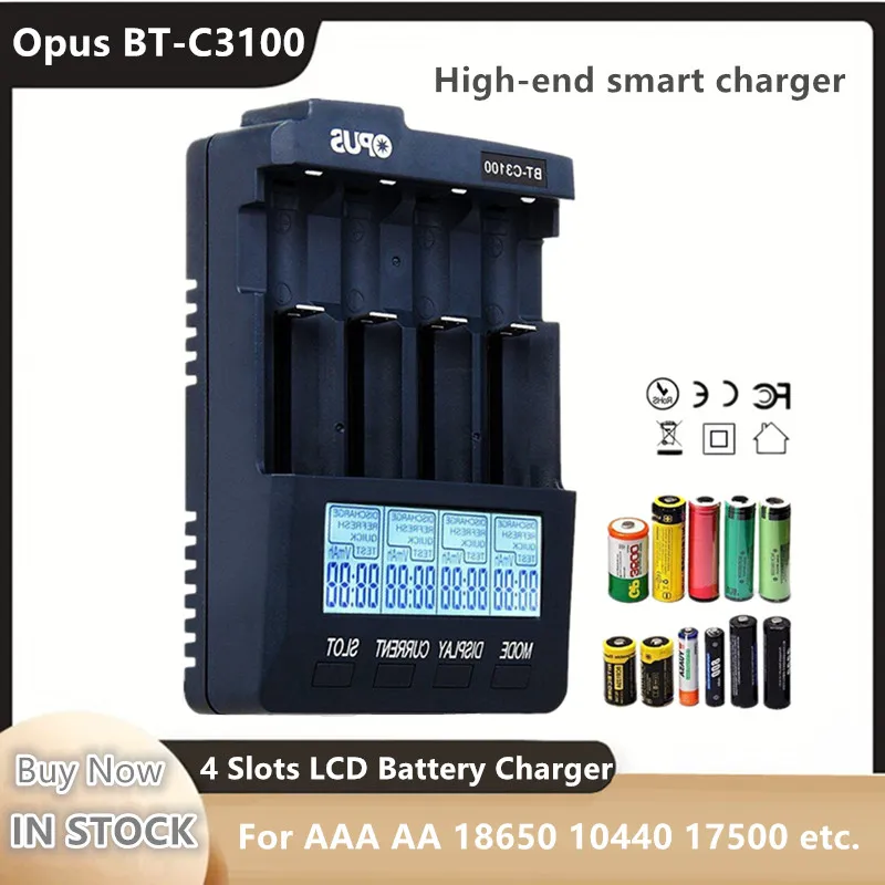 

Opus BT-C3100 V2.2 Digital Intelligent 4 Slots AA/AAA LCD 18650 Battery Charger Opus BT -C3100 V2.2 Battery Charger R29 Dropship