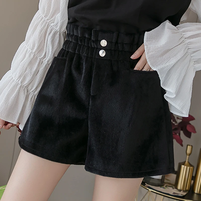 dolphin shorts 2021 Autumn Elastic High Waist pockets Shorts Women Sexy Loose Solid Wide Leg Shorts Feminino Female Pantalones Cortos de Mujer fashion dress Shorts