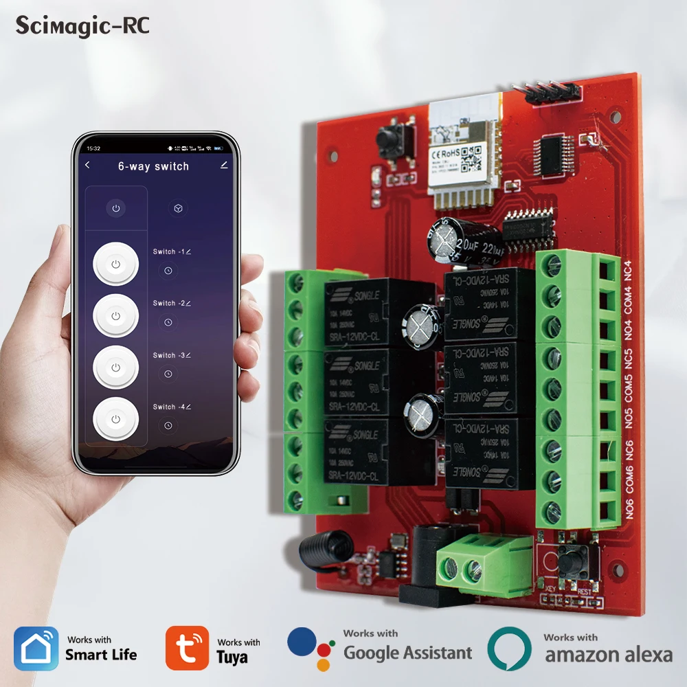 Módulo de Relé Inteligente Universal Tuya Canais Wifi sem Fio 6ch rf Receptor de Controle Remoto Trabalhar com o Google Home Alexa - Image 5