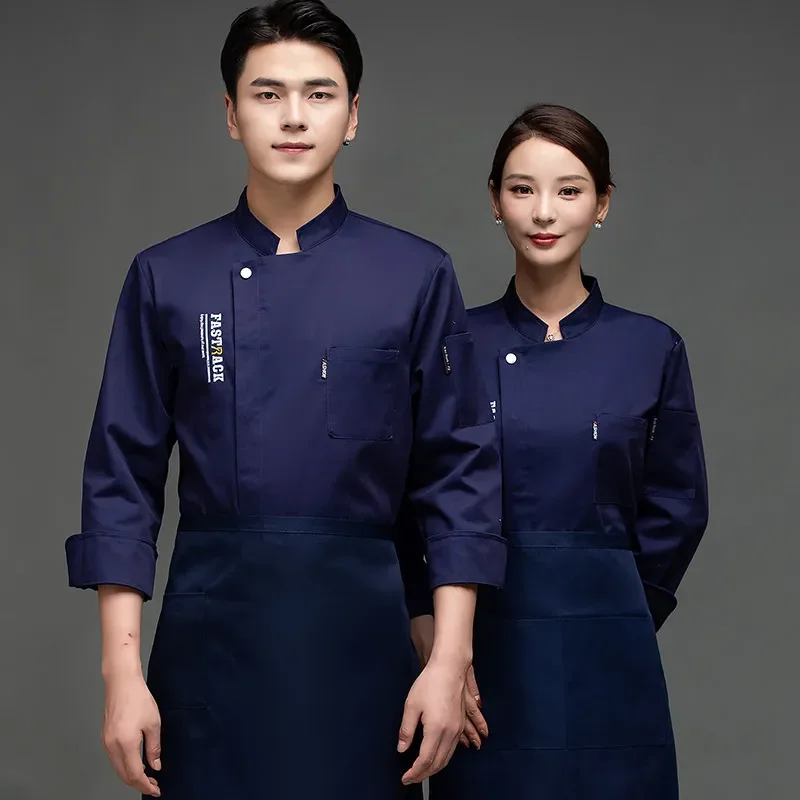 

Hat Unisex Print Chef Restaurant Shirt Apron Sleeve Pastry Men Jacket Logo Cook Coat Bakery Clothes Kitchen Waiter Long Uniform