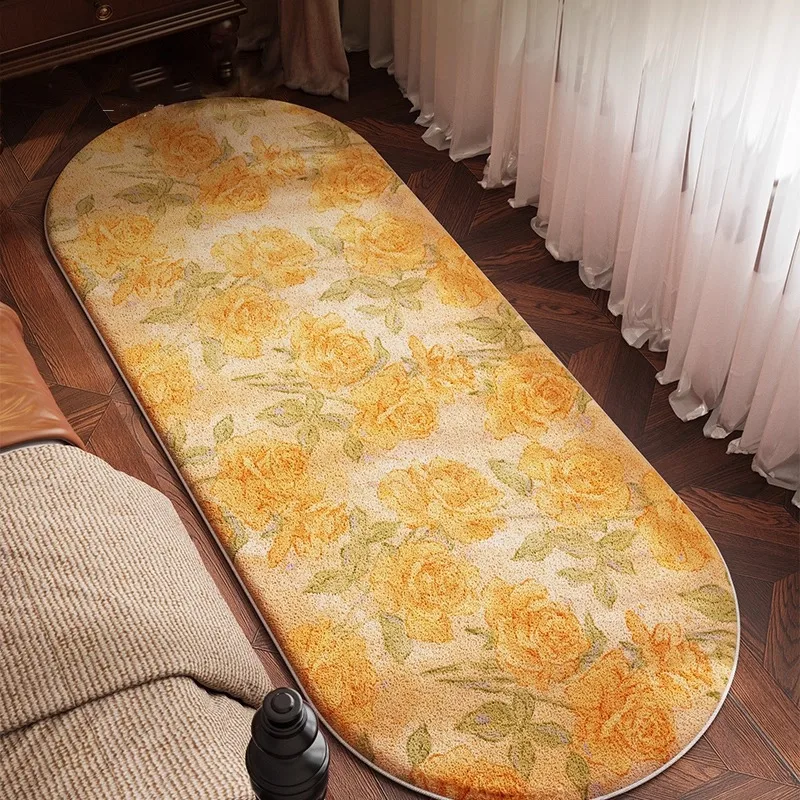 Retro Oval Living Room Carpet Floral Pattern Classic Creative Art Bedroom Runner Rug Home Decoration Sofa Coffee Table Mat Tapis