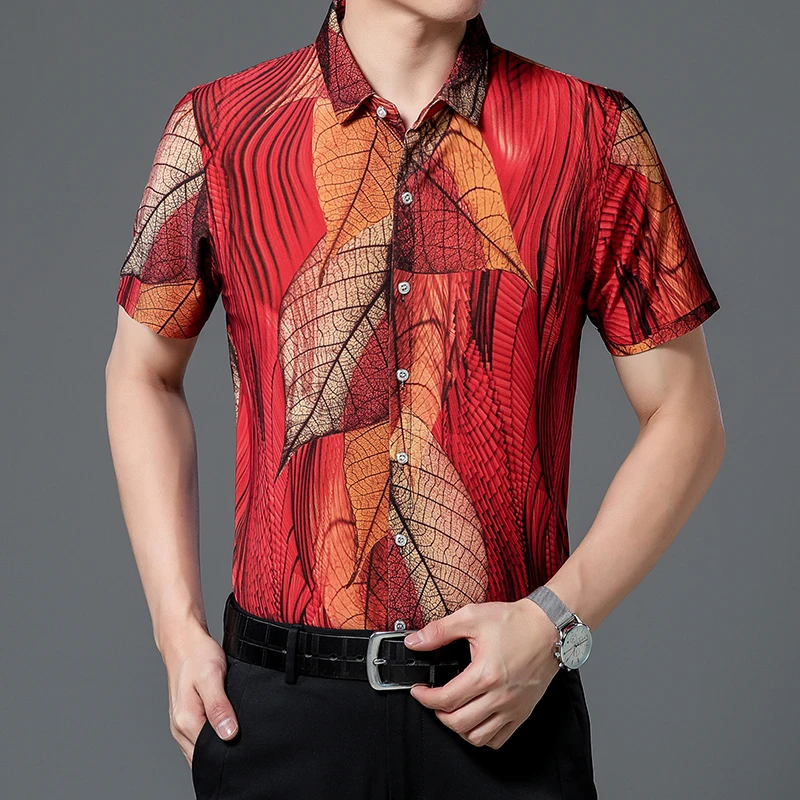

Summer Thin Slim Casual Mens Shirts Soft Beach Hawaiian Shirt Lapels Quick Dry Undershirt Business Homme