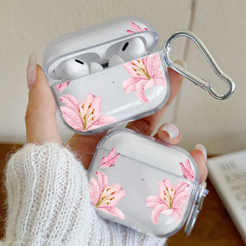 Clear Pink AirPods Case with Carabiner for AirPods Pro
