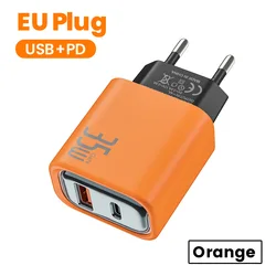 Dual - Port 35W Fast USB Wall Charger with USB - C and QC3.0 Technology - EU - Orange