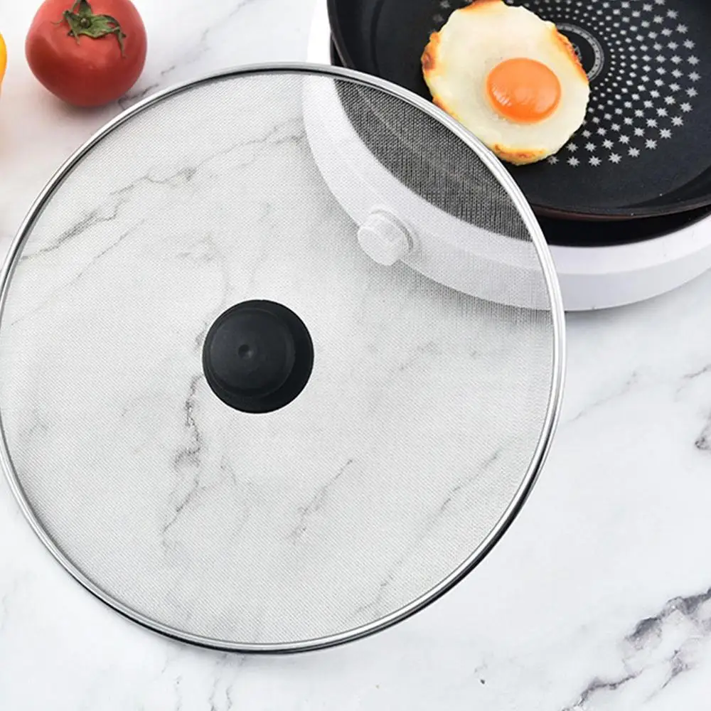 Description Picture 4 of item29cm Stainless Steel Splatter Screen Mesh Pot Lid Cover Oil Frying Pan Lid Cooking Tools Kitchen Accessories Dishwasher Safe