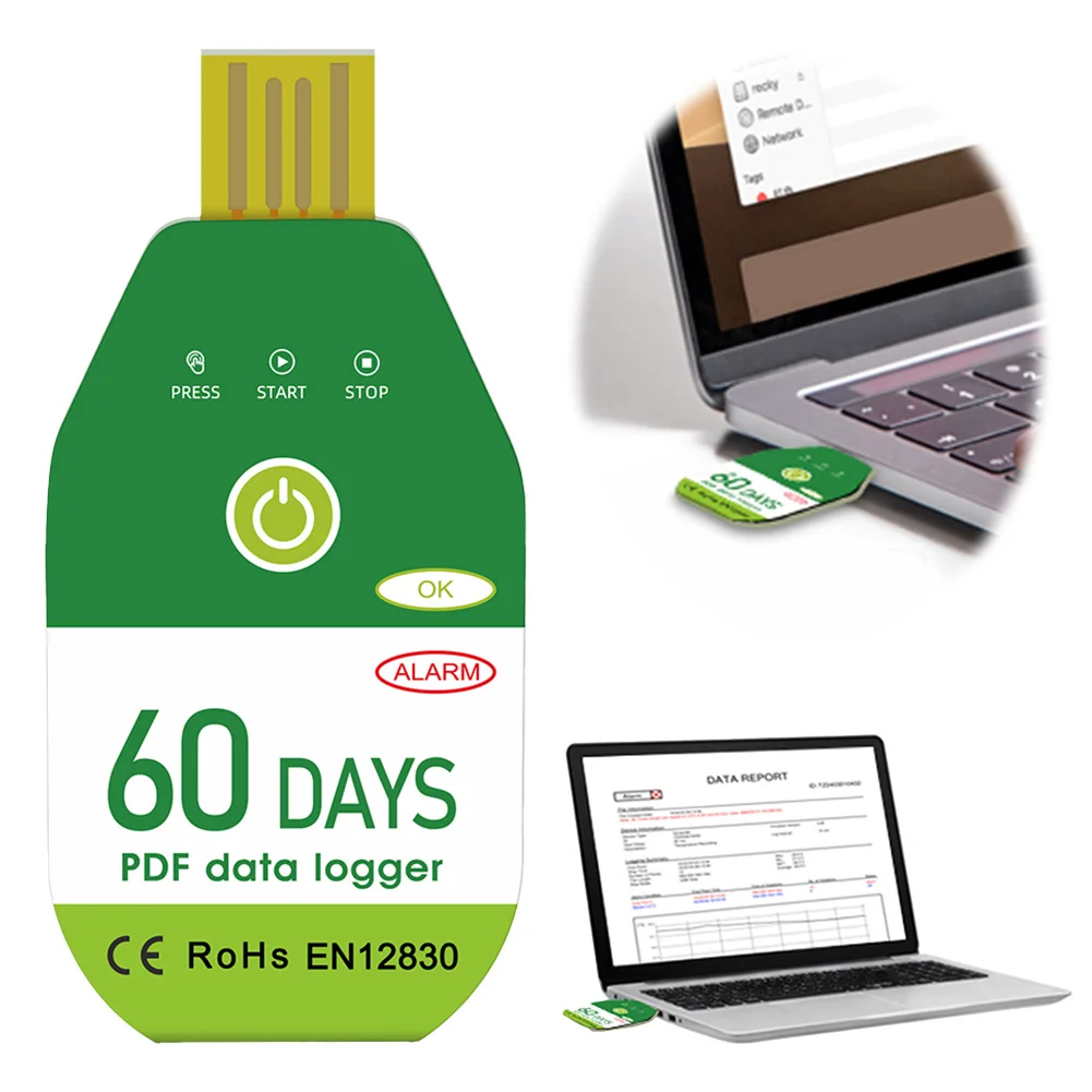 Mini USB Temperature Data Logger Disposable Thermometer Recorder 60/90/120 Days Temp Data Logger 18000 Point Capacity PDF Report