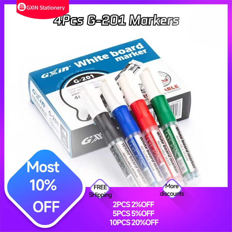 Gxin G201 4Pcs Erasable Whiteboard Markers Offices Accessories