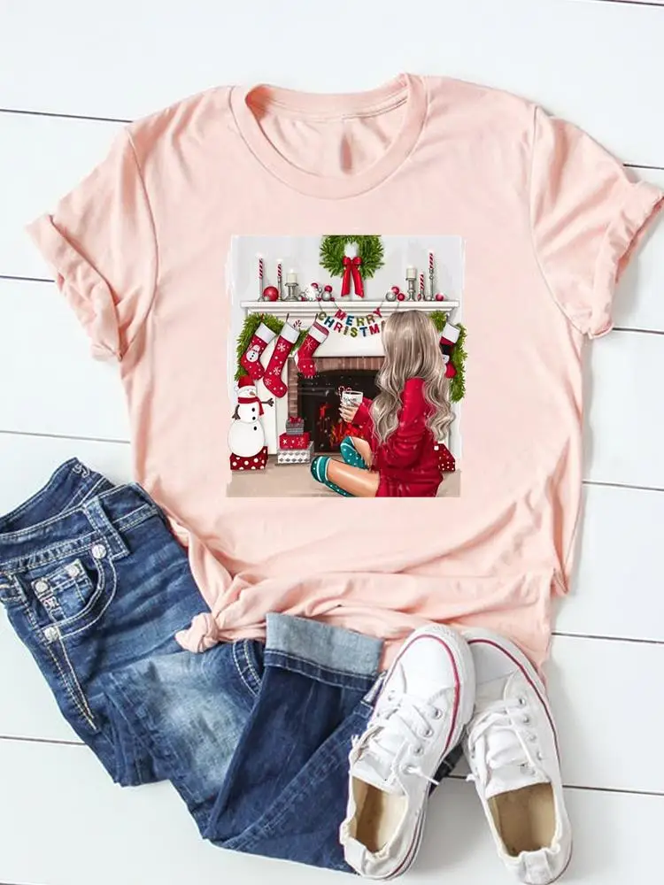 

Watercolor Style 90s Holiday Christmas Print Top Women Female Fashion T Shirt Clothes Graphic T-shirt Ladies Clothing Tee