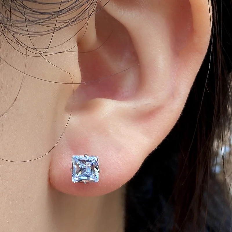 Orecchini Punto Luce Orecchini In Acciaio Inox Con Cristalli Quadrati - Zirconi Multicolore, Chiusura A Farfalla, Per Donna E Uomo Piercing Orecchio - Foto 2