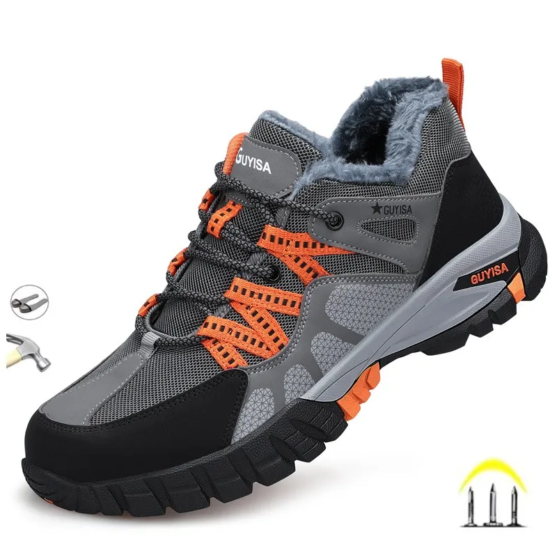 

Autumn And Winter Men's Fashion Plush Steel Toe Cap Anti IUmpact Piercing Work Shoes Anti-Skid Safety Shoes
