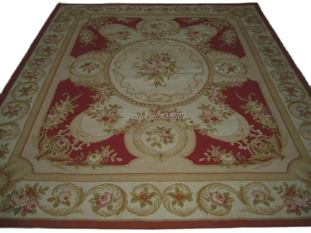 

Free Shipping 5'X8' Antique French Aubusson rug hand knotted 100% New Zealand wool rugs and carpets with Red floral design