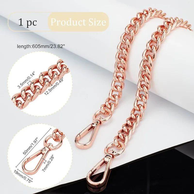23.8&rdquo; Flat Chain Strap Rose Gold Shoulder Bag Chain Strap Aluminum Purse Replacement Chunky Metal