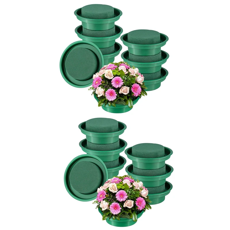 

16 Pack Floral Foam Round Bowls DIY Flower Arrangement Kit Green Round Wet Floral Foam Blocks For Wedding Decor-Drop Ship