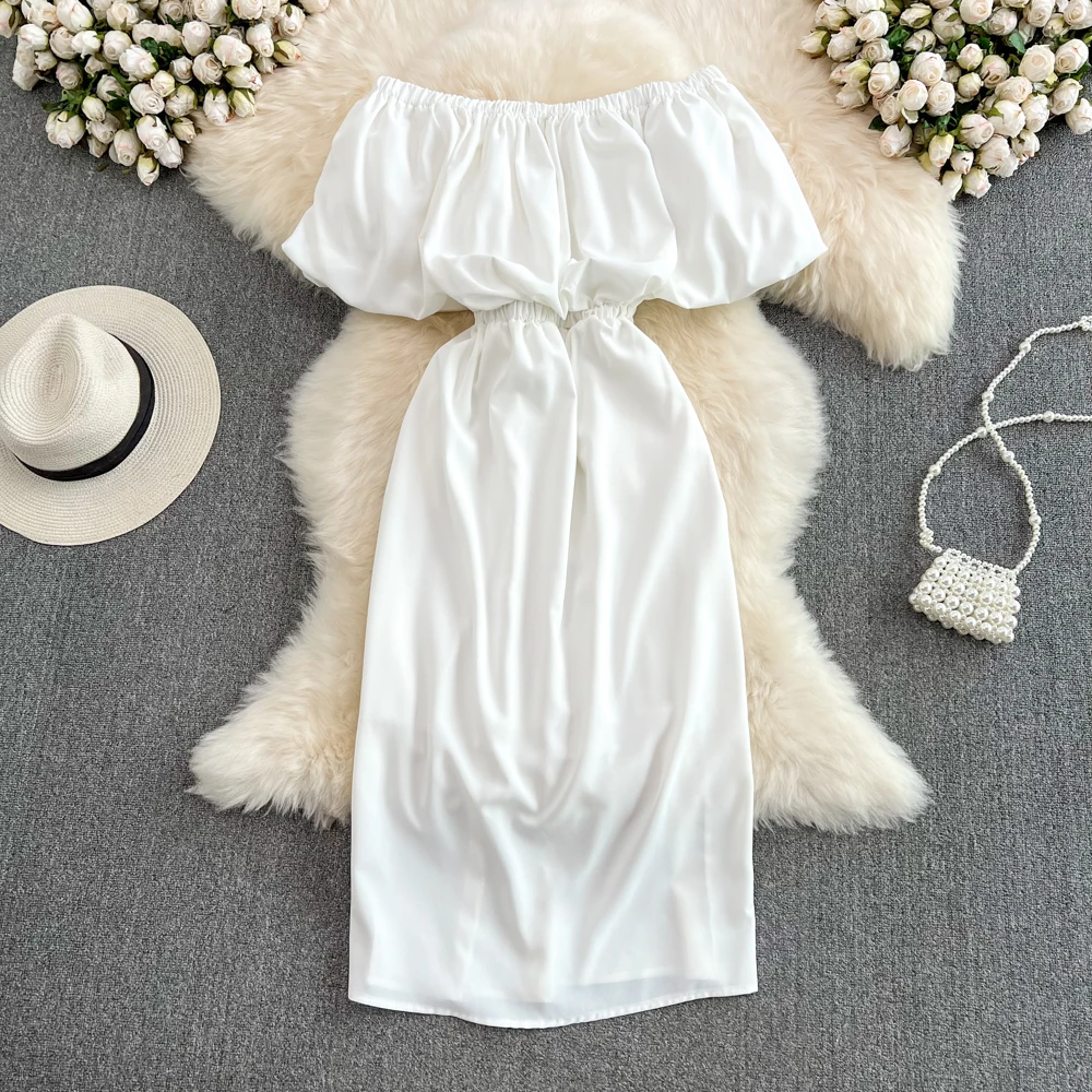 

One-shoulder Off-the-shoulder Bubble Short-sleeved Waist Slim Dress 2022 Summer Fashion Seaside Holiday Beach Dress
